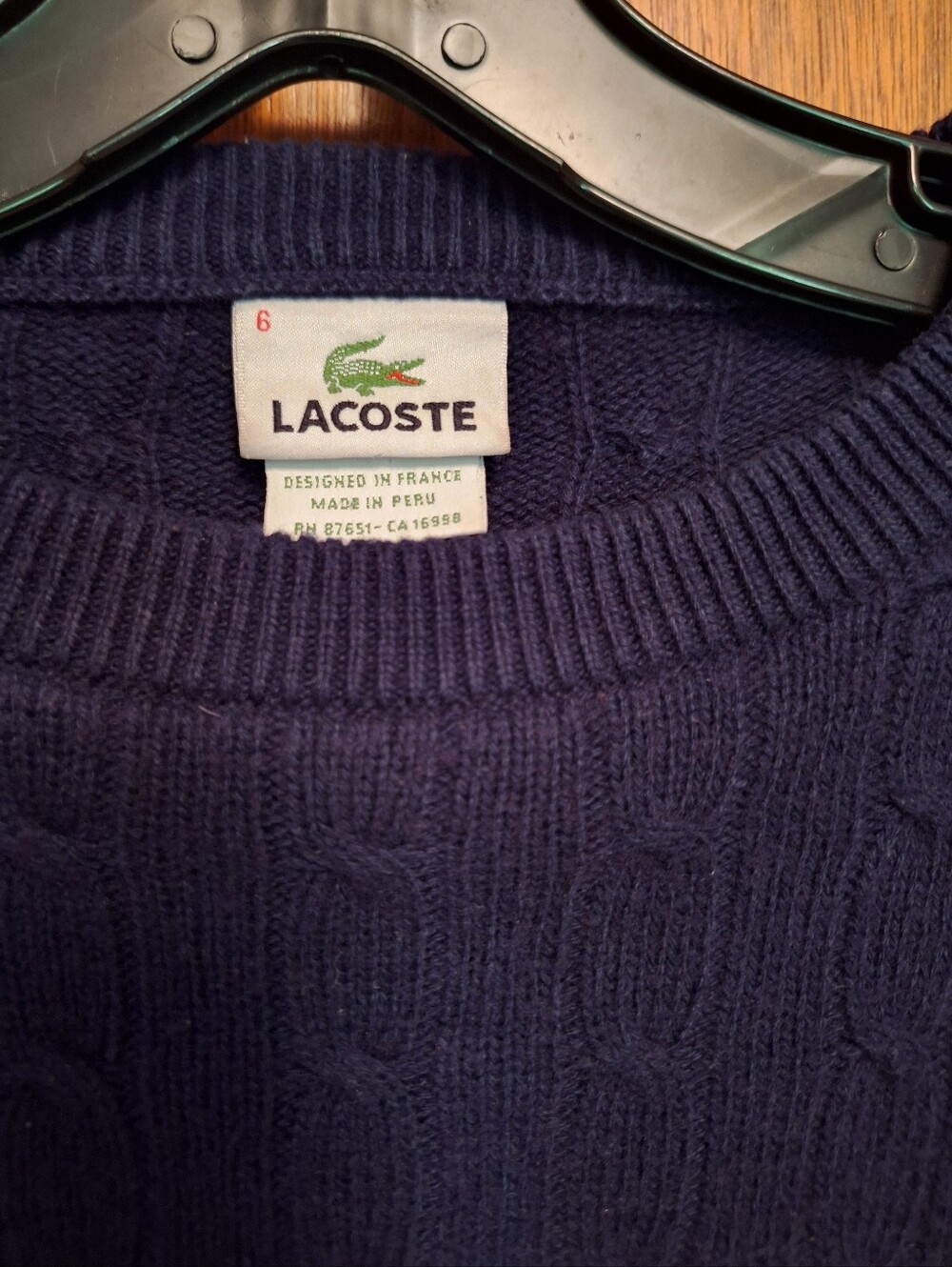 Lacoste Wool Blend Pullover Alligator Knit Sweater Navy Blue size 6 or Men's XL - Picture 2 of 5